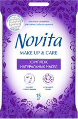 Novita Влажная салфетка Make up Delicate комплекс масел, 15 шт