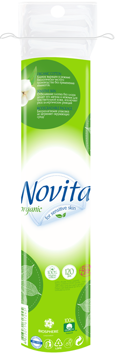 NOVITA Organic Cosmetic Cotton Pads, 120 pcs