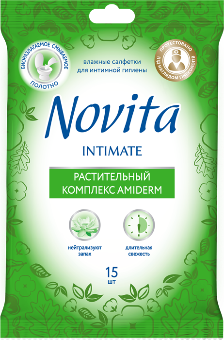 Novita Intimate Soft Wipes Amiderm Complex with euroslot, 15 pcs