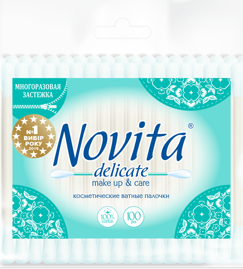 NOVITA Delicate Ватные палочки в полиэтиленовом пакете, 100 шт