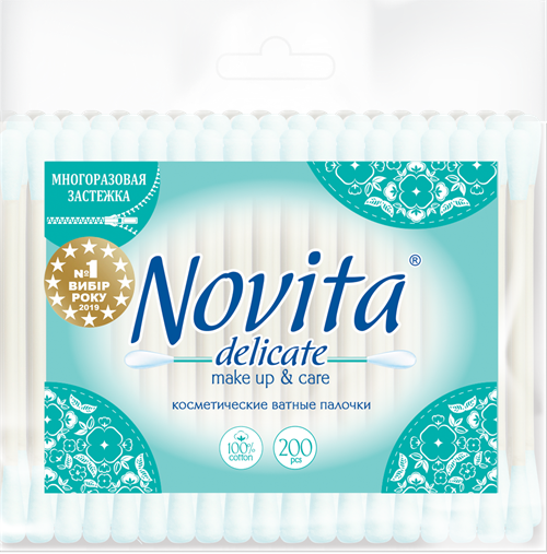 NOVITA Delicate Ватные палочки в полиэтиленовом пакете, 200 шт